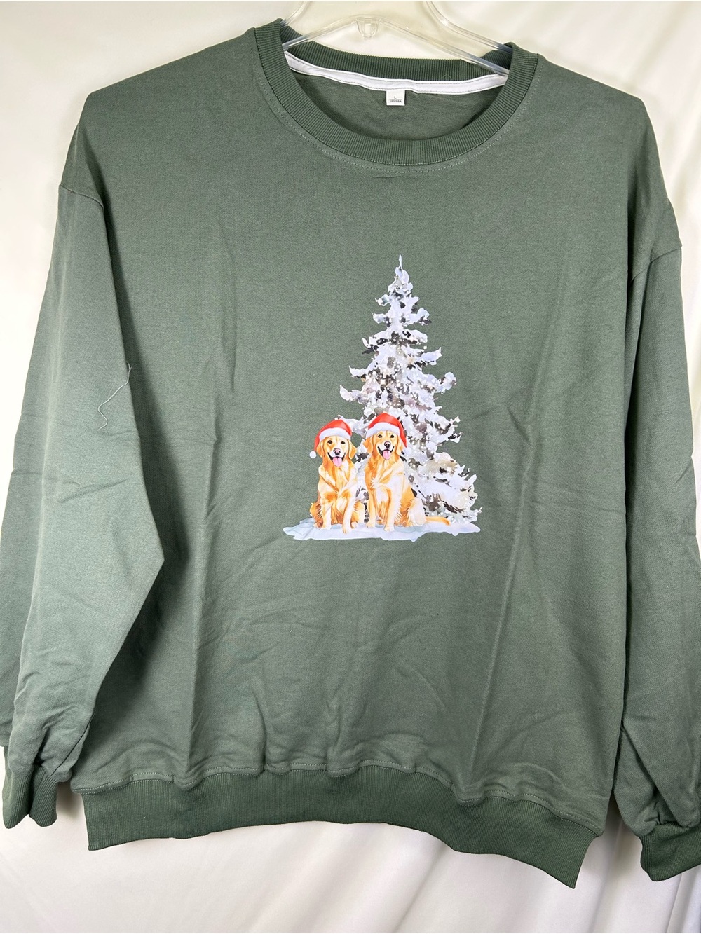 Women’s Green Holiday Sweatshirt with Festive Dogs